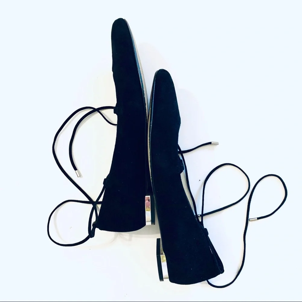 Karen Millen Lace Up Black Suede Flats 10 - Picture 8 of 8